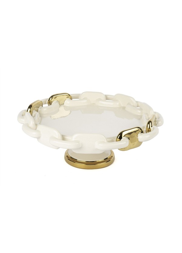 Krem Gold Zincir Ayaklı Servis 33x13cm